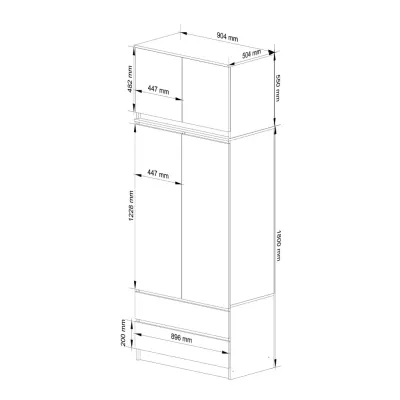 Šatníková skriňa s nástavcom 90 cm LOTA - biela / biela lesklá