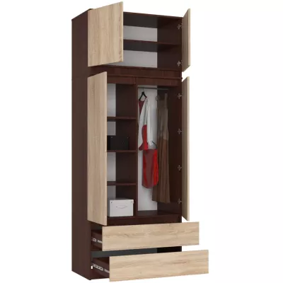 Šatníková skriňa s nástavcom 90 cm LOTA - wenge / dub sonoma
