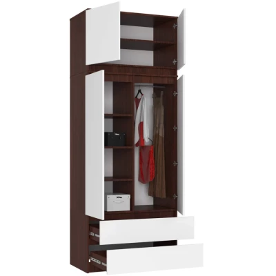 Šatníková skriňa s nástavcom 90 cm LOTA - wenge / biela