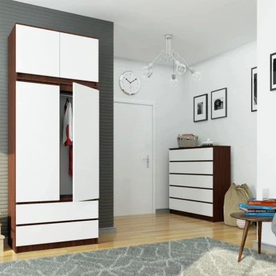 Šatníková skriňa s nástavcom 90 cm LOTA - wenge / biela