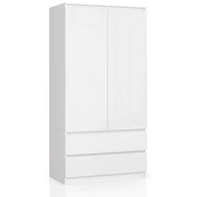 Šatníková skriňa so šuplíkmi 90 cm LOTA - biela / biela lesklá