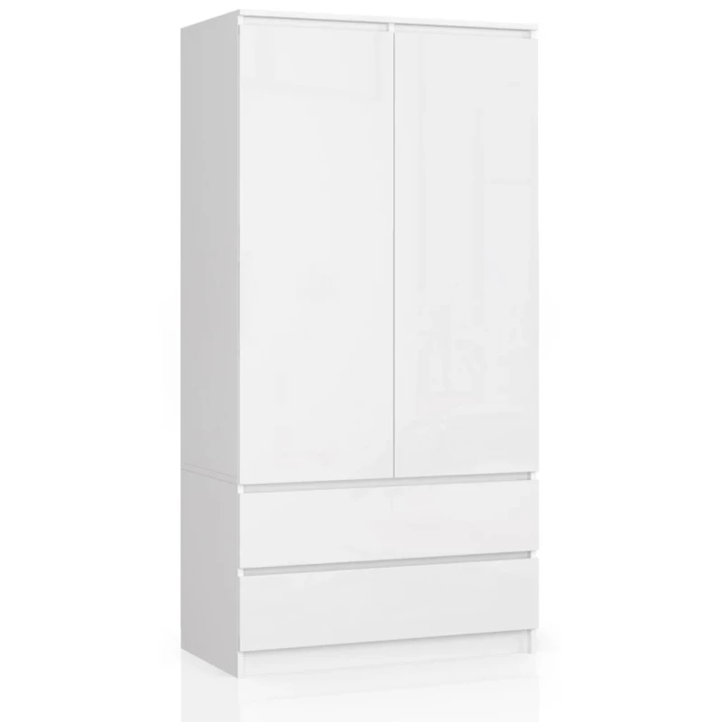 Šatníková skriňa so šuplíkmi 90 cm LOTA - biela / biela lesklá