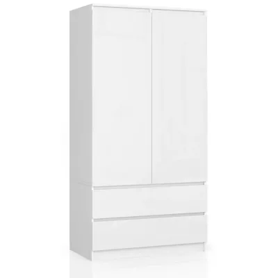 Šatníková skriňa so šuplíkmi 90 cm LOTA - biela / biela lesklá