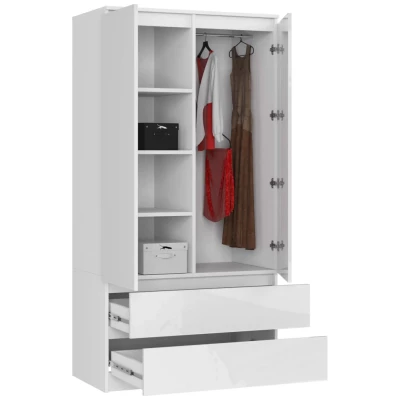 Šatníková skriňa so šuplíkmi 90 cm LOTA - biela / biela lesklá