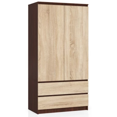 Šatníková skriňa so šuplíkmi 90 cm LOTA - wenge / dub sonoma