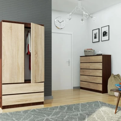 Šatníková skriňa so šuplíkmi 90 cm LOTA - wenge / dub sonoma