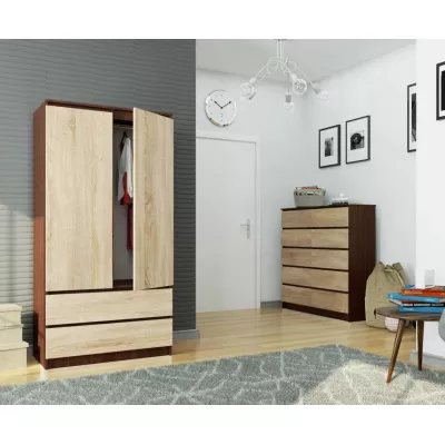 Šatníková skriňa so šuplíkmi 90 cm LOTA - wenge / dub sonoma