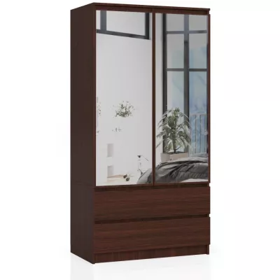 Šatníková skriňa so šuplíkmi a zrkadlami 90 cm LOTA - wenge