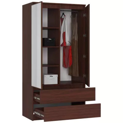 Šatníková skriňa so šuplíkmi a zrkadlami 90 cm LOTA - wenge