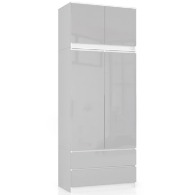 Nadstavec na skriňu LOTA 90 cm - biely / svetlo šedý lesklý