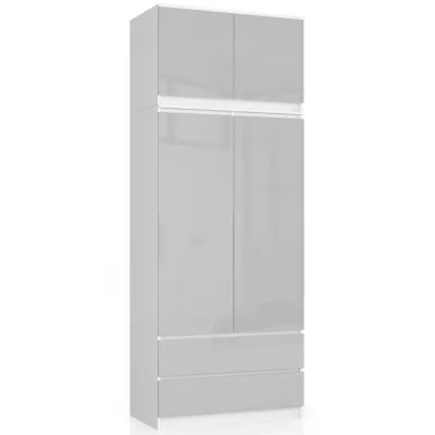 Nadstavec na skriňu LOTA 90 cm - biely / svetlo šedý lesklý
