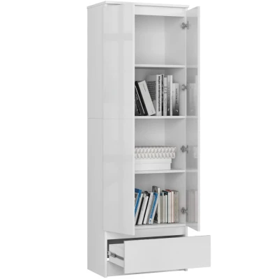 Dvojdverová skriňa so šuplíkom 60 cm VALESTRA - biela / biela lesklá