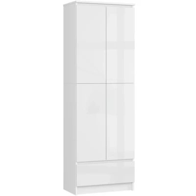 Dvojdverová skriňa so šuplíkom 60 cm VALESTRA - biela / biela lesklá