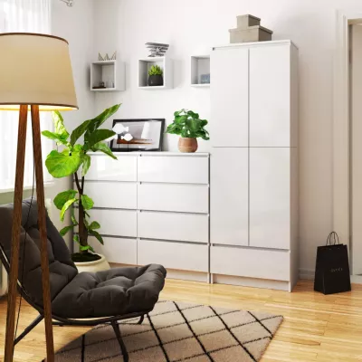 Dvojdverová skriňa so šuplíkom 60 cm VALESTRA - biela / biela lesklá