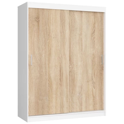 Priestranná šatníková skriňa 150 cm VALESTRA - biela / dub sonoma