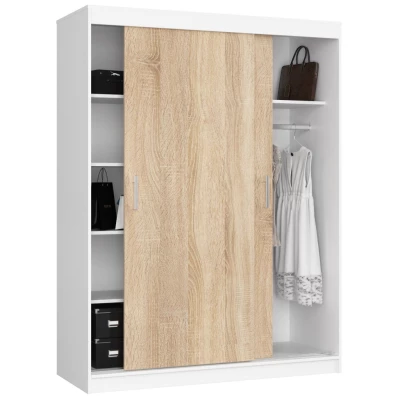 Priestranná šatníková skriňa 150 cm VALESTRA - biela / dub sonoma