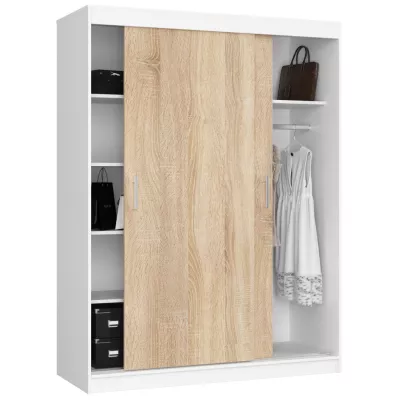 Priestranná šatníková skriňa 150 cm VALESTRA - biela / dub sonoma