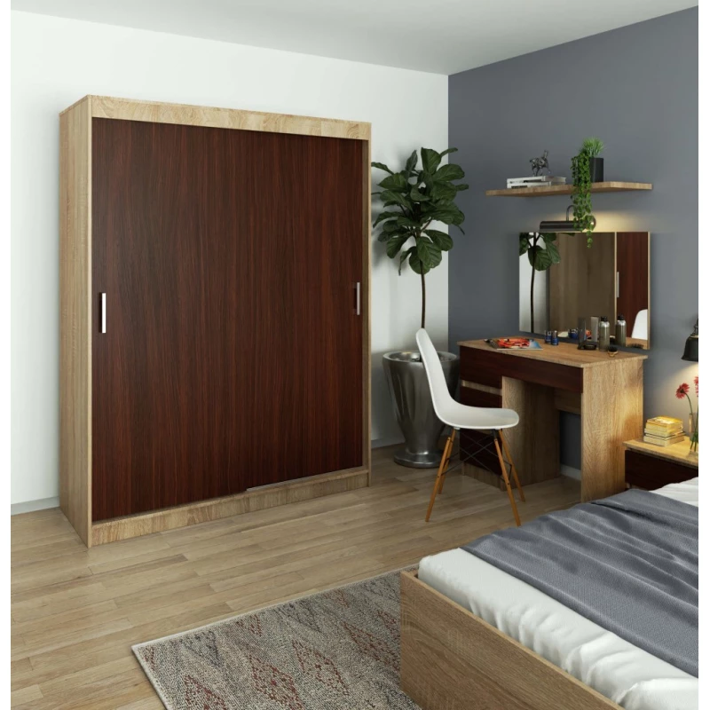 Priestranná šatníková skriňa 150 cm VALESTRA - dub sonoma / wenge