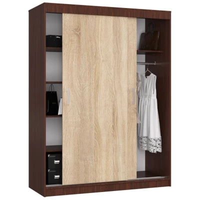 Priestranná šatníková skriňa 150 cm VALESTRA - wenge / dub sonoma