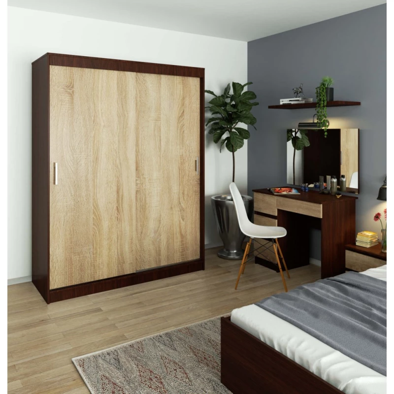 Priestranná šatníková skriňa 150 cm VALESTRA - wenge / dub sonoma