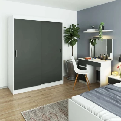 Priestranná šatníková skriňa 150 cm VALESTRA - biela / tmavo šedá