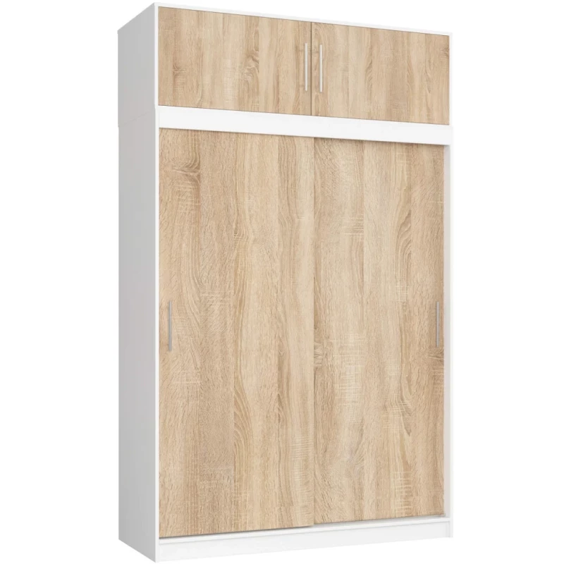 Priestranná šatníková skriňa 150 cm VALESTRA s nástavcom - biela / dub sonoma