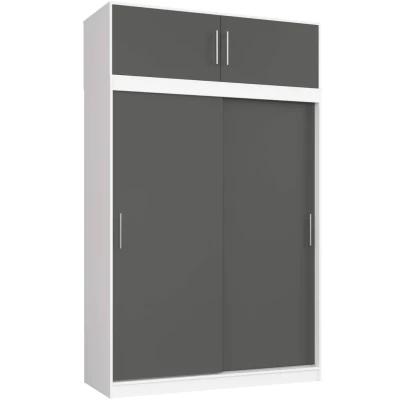 Priestranná šatníková skriňa 150 cm VALESTRA s nástavcom - biela / tmavo šedá