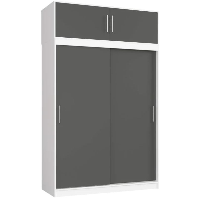 Priestranná šatníková skriňa 150 cm VALESTRA s nástavcom - biela / tmavo šedá