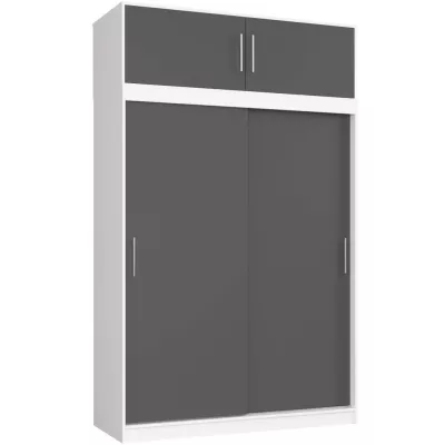 Priestranná šatníková skriňa 150 cm VALESTRA s nástavcom - biela / tmavo šedá