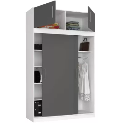 Priestranná šatníková skriňa 150 cm VALESTRA s nástavcom - biela / tmavo šedá