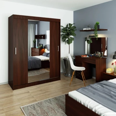 Priestranná šatníková skriňa 150 cm VALESTRA so zrkadlami - wenge