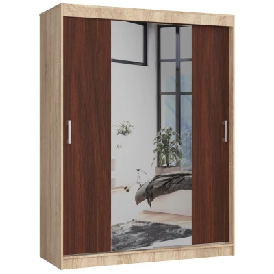 Priestranná šatníková skriňa 150 cm VALESTRA so zrkadlami - dub sonoma / wenge