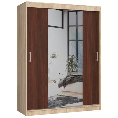 Priestranná šatníková skriňa 150 cm VALESTRA so zrkadlami - dub sonoma / wenge