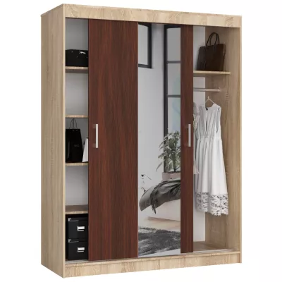 Priestranná šatníková skriňa 150 cm VALESTRA so zrkadlami - dub sonoma / wenge