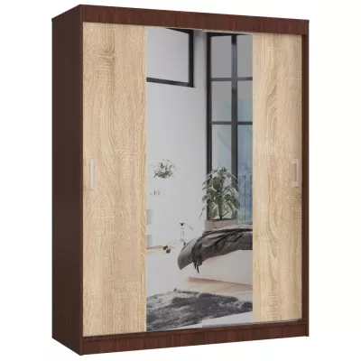 Priestranná šatníková skriňa 150 cm VALESTRA so zrkadlami - wenge / dub sonoma