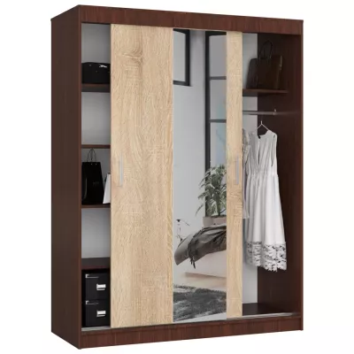 Priestranná šatníková skriňa 150 cm VALESTRA so zrkadlami - wenge / dub sonoma