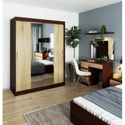 Priestranná šatníková skriňa 150 cm VALESTRA so zrkadlami - wenge / dub sonoma