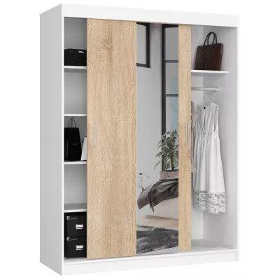 Priestranná šatníková skriňa 150 cm VALESTRA so zrkadlami - biela / dub sonoma