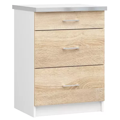 Šuplíková skrinka TRIVORA - šírka 60 cm, biela / dub sonoma