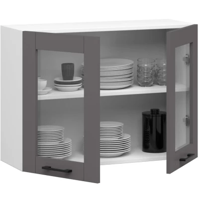 Závesná presklená skrinka 80 cm VERMINA - biela / šedá