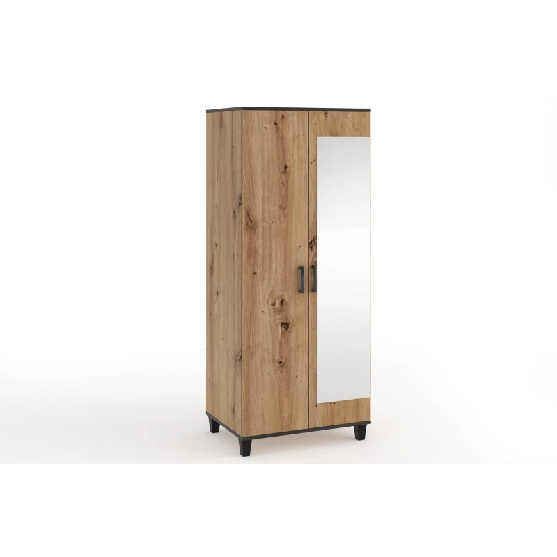 Šatníková skriňa so zrkadlom 80 cm NAIRI - dub artisan