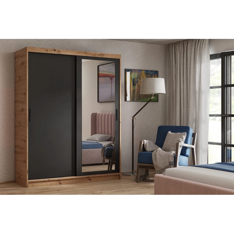 Dvojdverová skriňa so zrkadlom 120 cm SKRONA - dub artisan / čierna