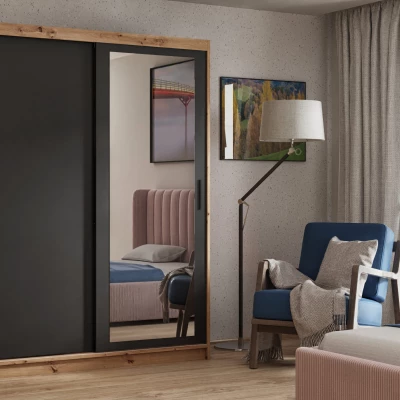 Dvojdverová skriňa so zrkadlom 100 cm SKRONA - dub artisan / čierna