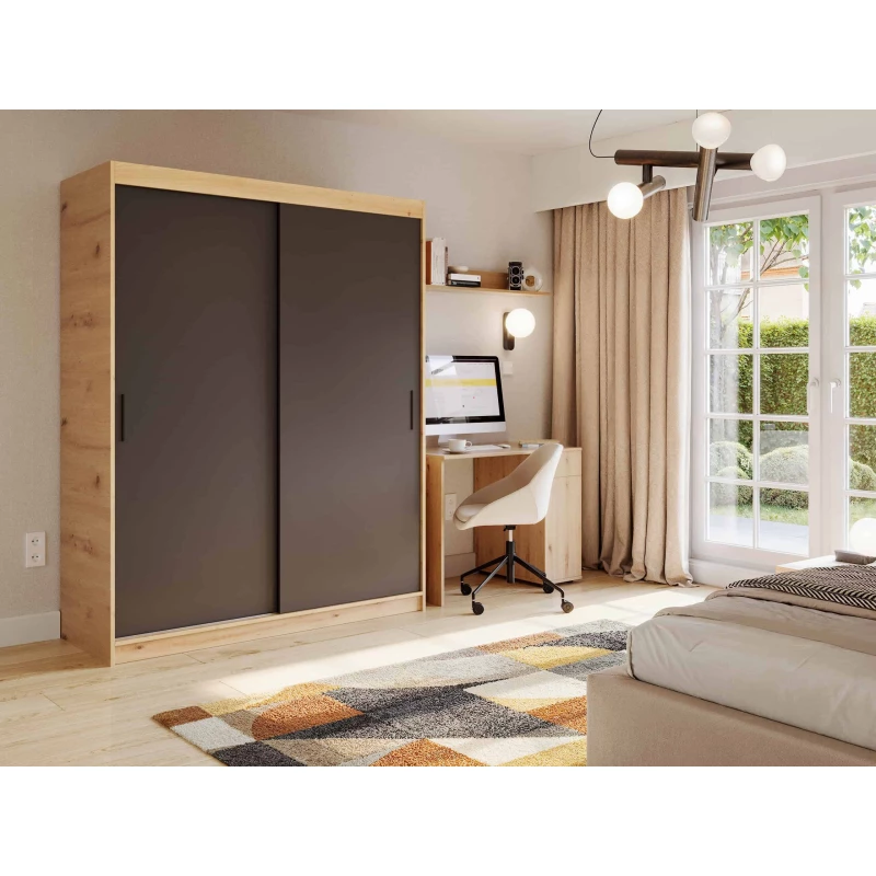Skriňa s posuvnými dverami 120 cm WARDIO - dub artisan / čierna
