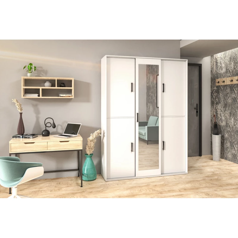 Priestranná šatníková skriňa so zrkadlom 150 cm AUREVIA - biela