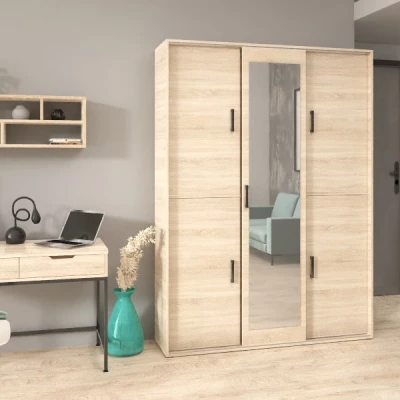 Priestranná šatníková skriňa so zrkadlom 150 cm AUREVIA - dub sonoma