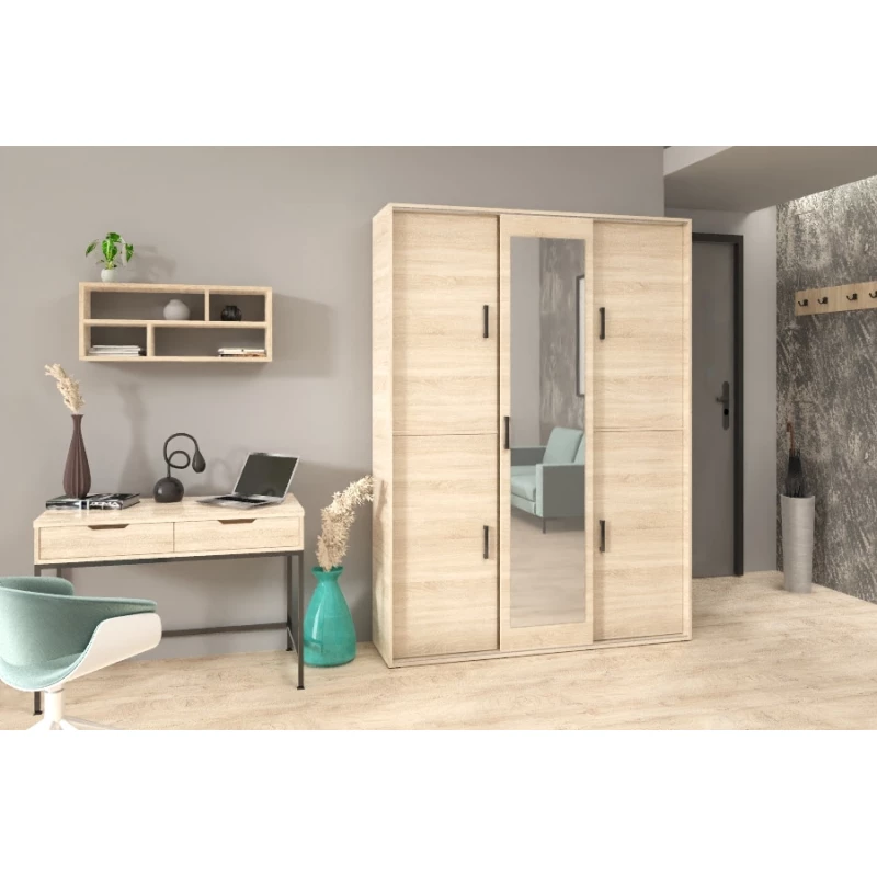 Priestranná šatníková skriňa so zrkadlom 150 cm AUREVIA - dub sonoma