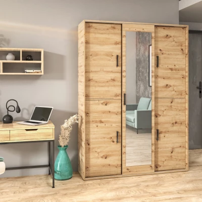 Priestranná šatníková skriňa so zrkadlom 150 cm AUREVIA - dub artisan