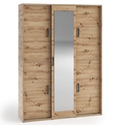 Priestranná šatníková skriňa so zrkadlom 150 cm AUREVIA - dub artisan