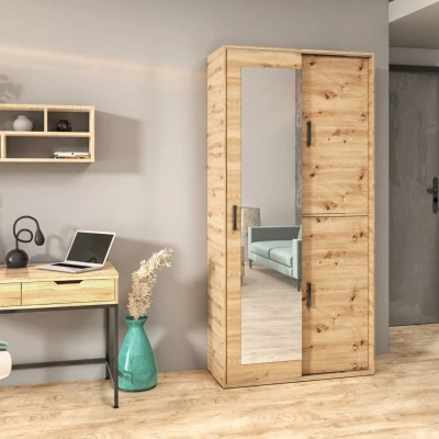 Šatníková skriňa so zrkadlom 100 cm AUREVIA - dub artisan